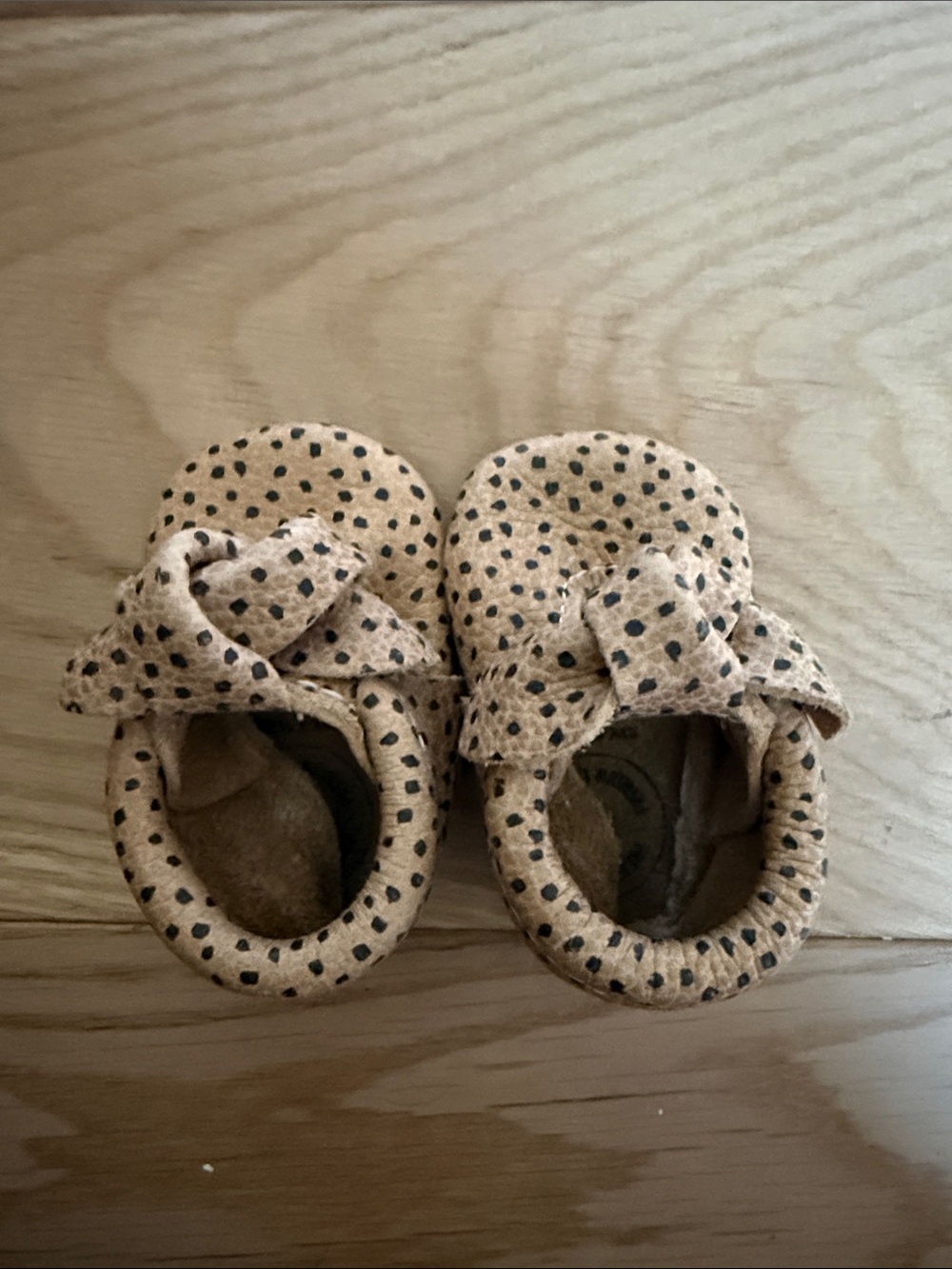 Freshly Picked Tan Polka Dot Bow Baby Moccasins